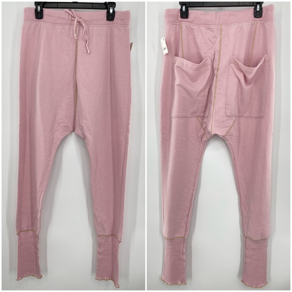 Free People NWT Cozy All Day Harem Leggings Joggers Drawstring Pink Medium New - Picture 2 of 10